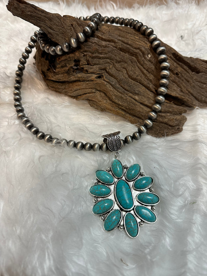 Manning Necklaces- "Azteca" Turquoise & Silver Blossom