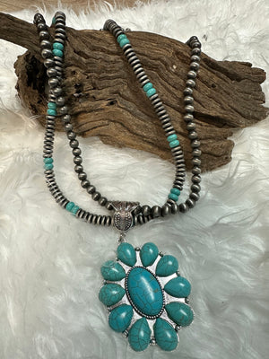 Dana Necklaces- "OG Squash Blossom" Doubled Turquoise & Silver