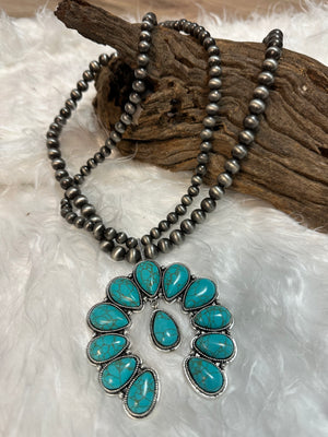 Dana Necklaces- "Teardrop Horseshoe Blossom" Doubled Turquoise & Silver