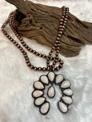 Dana Necklaces- "Teardrop Horseshoe Blossom" Doubled Cream & Bronze
