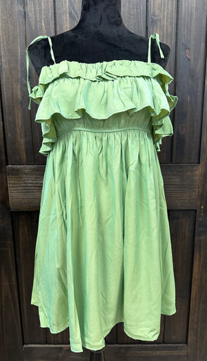 Apple Green Tiered Shoulder Tie Dress