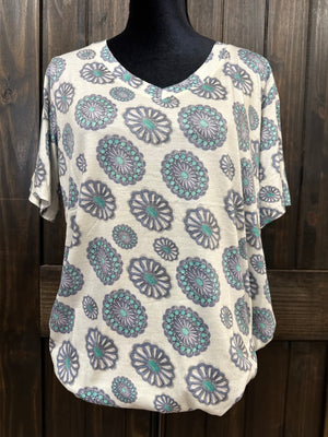 "Turquoise Conchos" V-Neck Top
