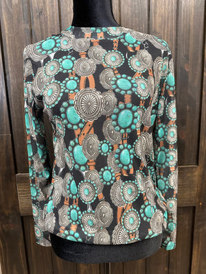 "Turquoise Concho Belt" Sheer Top