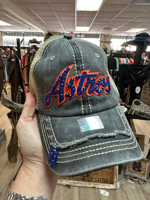 "Astros; Navy Bling" Grey Denim Hat