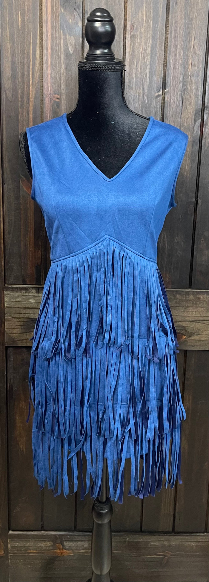 "Royal Blue Fringe Suede" Sleeveless Dress