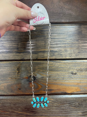 Sabine Necklace- "Cluster Silver Beaded" Turquoise