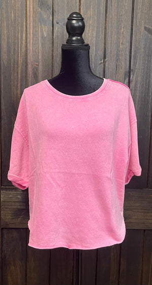 "Pink Mineral Wash" Short Sleeve Top