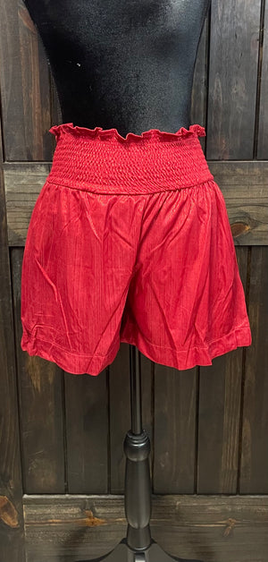 "Red Shimmer" High Waisted Shorts