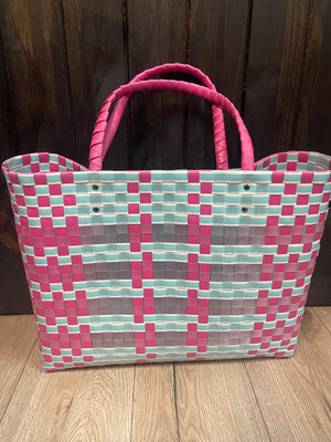 Heather Tote- "Woven" Hot Pink & Blue