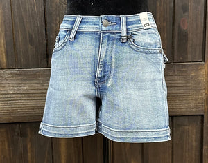 Judy Blue Shorts- "Faux Flap Pocket" Mid Rise; Heavy Contrast