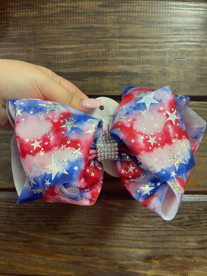 Rhinestone Sweetheart Bows- USA Silver Stars