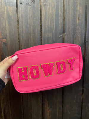 "Bailey" Chenille Bag- "Howdy" Hot Pink