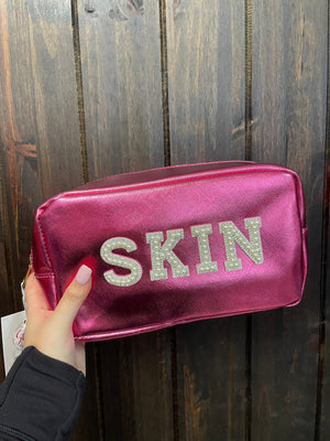 "Bailey" Chenille Bag- "Skin; Pearls" Shiny Hot Pink