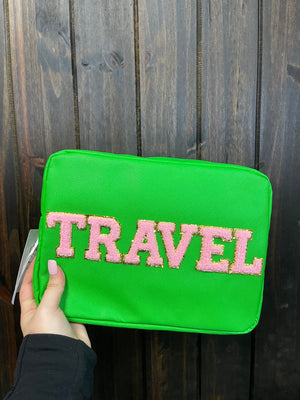 "Monica" Chenille Bag- "Travel" Lime Green