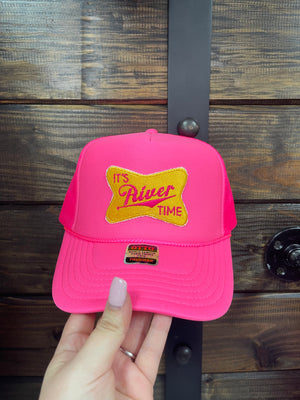 "It's River Time" Neon Pink Puffy Hat