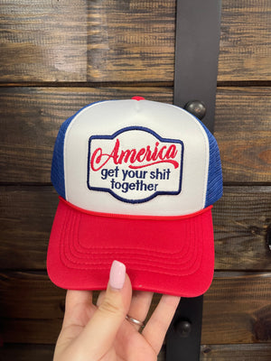 "America Get Your Sh*t Together" Pink & White Mesh Hat