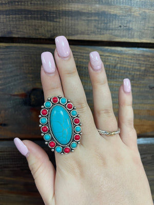 "Sarah" Rings- "Turquoise & Red Rock" Oval