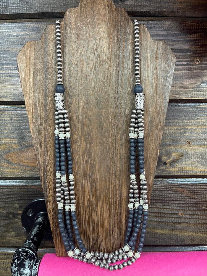 Zana Necklaces- "Aztec Detail" Black & Navajo