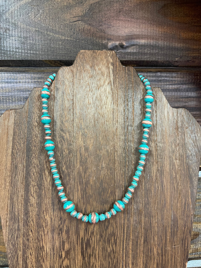 Victoria Necklace- "Mixed Navajo Pearls" Turquoise & Brown