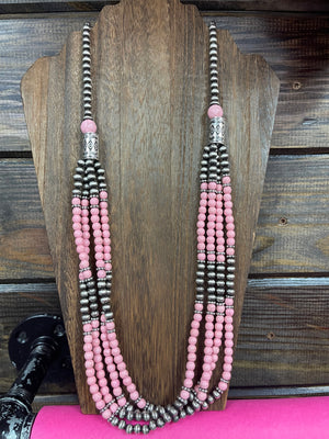 Zana Necklaces- "Aztec Detail" Pink & Navajo