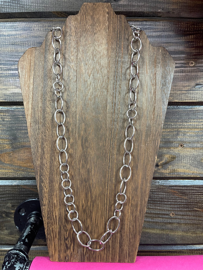 Miami Long Chain Necklace- Silver "Mixed" Cable Link