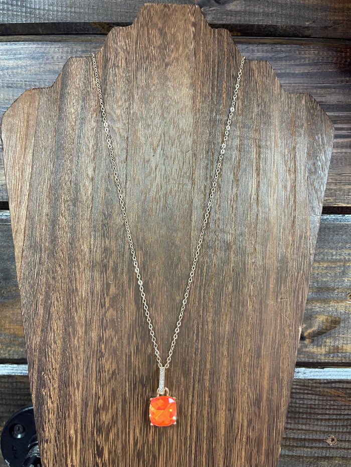 Monica Necklace- Neon Orange "Rhinestone"