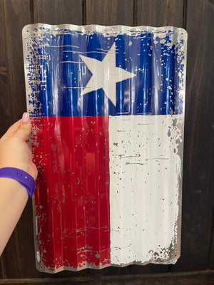 Outdoorsy Décor Items- "Texas flag" Wavy Tin Sign