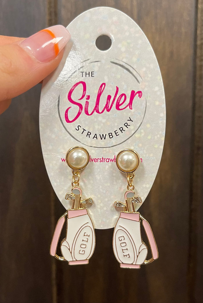 All In Tin Earrings- "Golf Bag" Pink & White