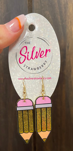 Glossy Acrylic Earrings- "Glitter Pencils" Yellow