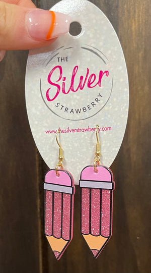 Glossy Acrylic Earrings- "Glitter Pencils" Pink