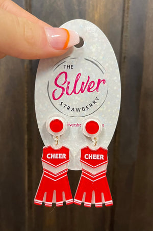 Glossy Acrylic Earrings- "Cheer Outfit" Red & White