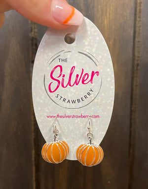 All In Tin Earrings- "Silver & Orange Pumpkin"