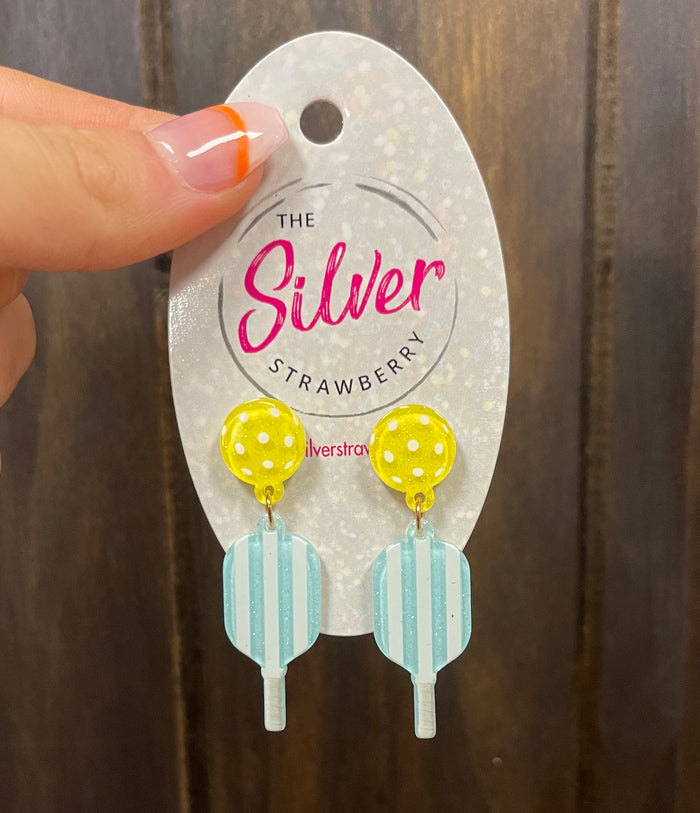 Glossy Acrylic Earrings- "Pickleball Paddle" Teal