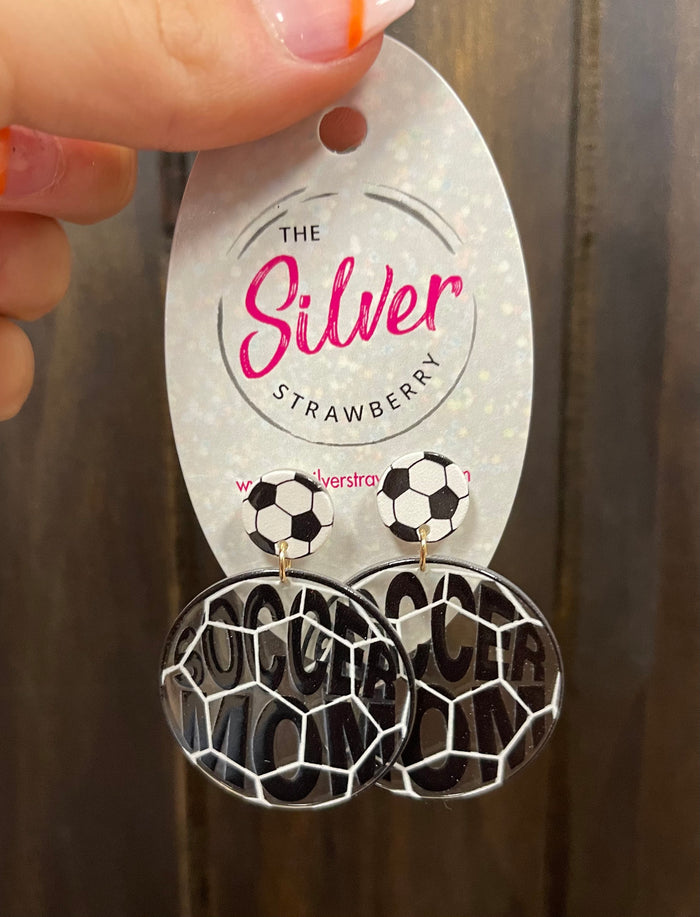 Glossy Acrylic Earrings- "Soccer Mom" Clear Outline