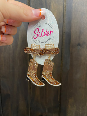 Josie Earrings- "Cowboy Boots & Hat" Brown