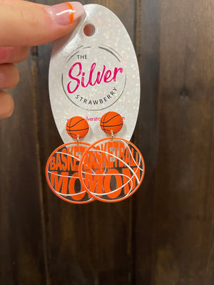 Glossy Acrylic Earrings- "Basketball Mom" Clear Outline