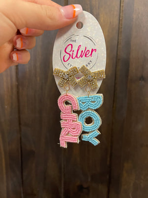 Sugar Crush Earrings- "Boy or Girl; Rhinestone Bow"