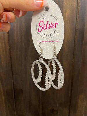 Glossy Acrylic Earrings- "Baseball Outline" Silver Glitter