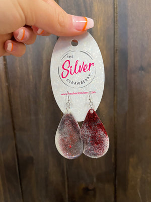 Glossy Acrylic- "Maroon & White" Glitter Confetti Ombre Teardrop