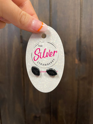 Glossy Acrylic Studs- "Glitter Football" Black