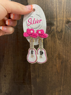 Sugar Crush Earrings- "Pink Cowboy Hat Guitar"
