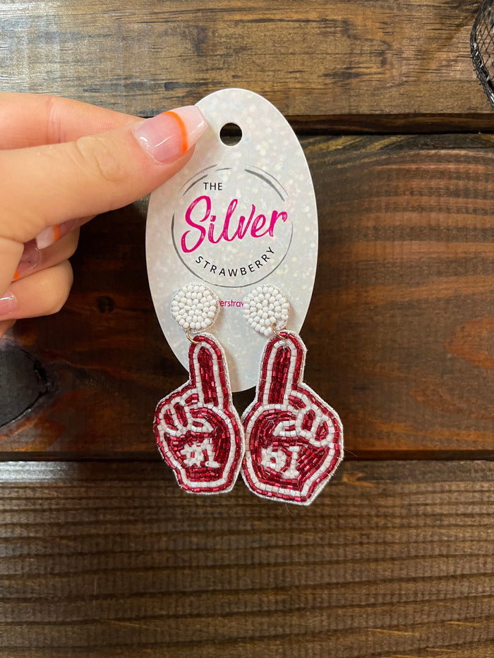 Sugar Crush Earrings- "#1 Finger; Maroon & White"