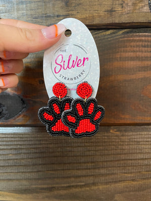 Sugar Crush Earrings- "Cougar Paw" Red & Black