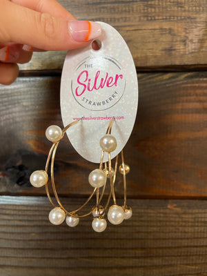 Cindy Earrings- "Pearl Double Hooped" Gold