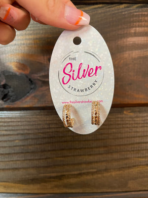 Haley Hoops Earrings- "Triple Beaded" Gold