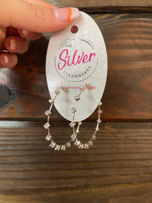Cindy Earrings- "Rhinestone Studded Hoops" Silver