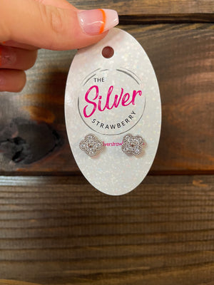 Jordan Stud Earrings- "Clover Rhinestone" Silver