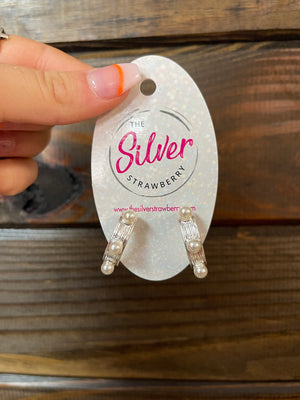 Cindy Earrings- "Solid Silver W/ Pearl Studs" Silver