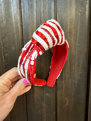 Sequenced Knot Headband- Red & White