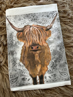 Kitchen Towels- "Paisley Highland Cow" JWord